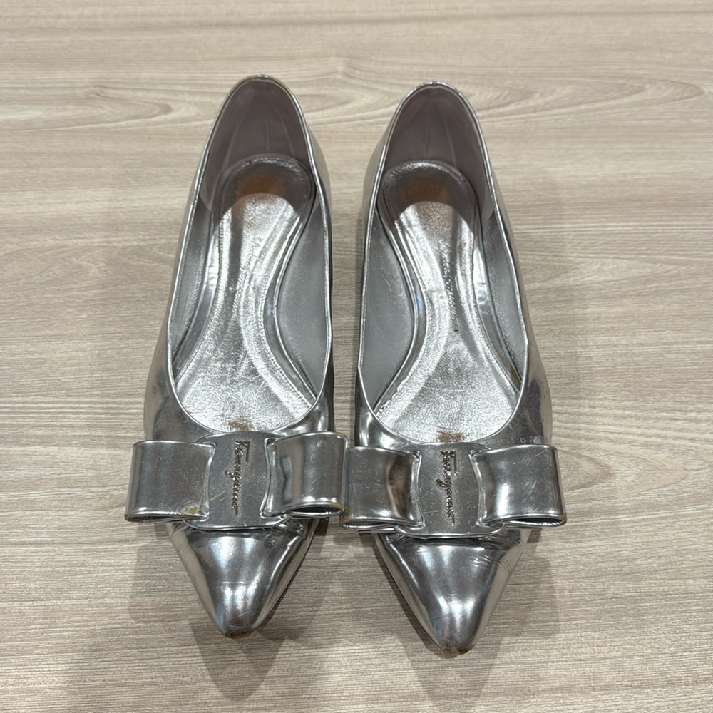 Salvatore Ferragamo VIVA 2.0cm Silver Calf Leather Women’s Pump Size 9